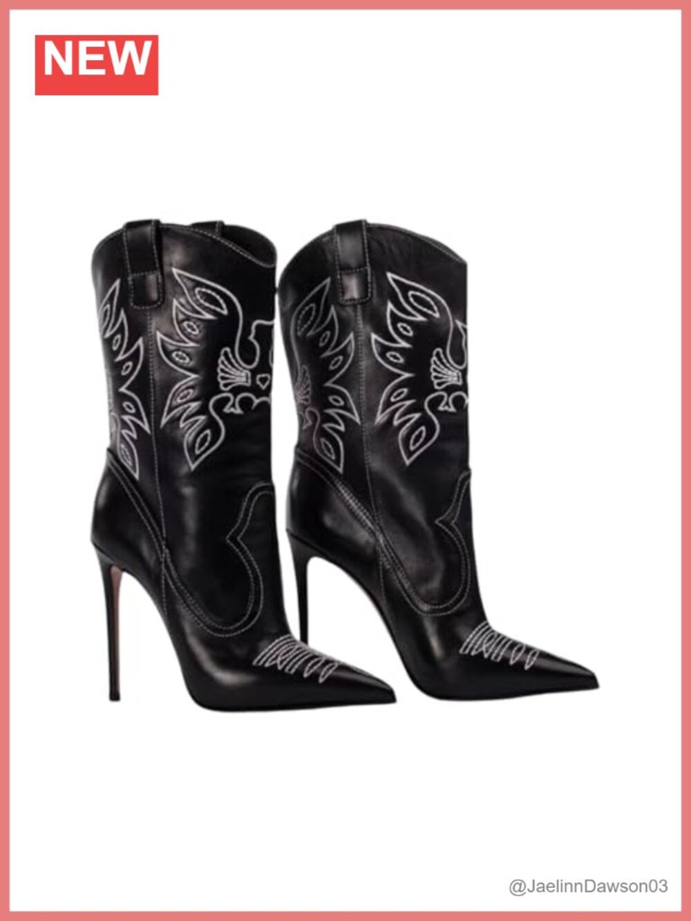 Women's Embroidered Western Cowboy Stiletto Heel Boots Pointed Toe Pull-Up Calf